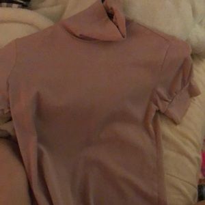 stretchy soft pink turtle neck sweater